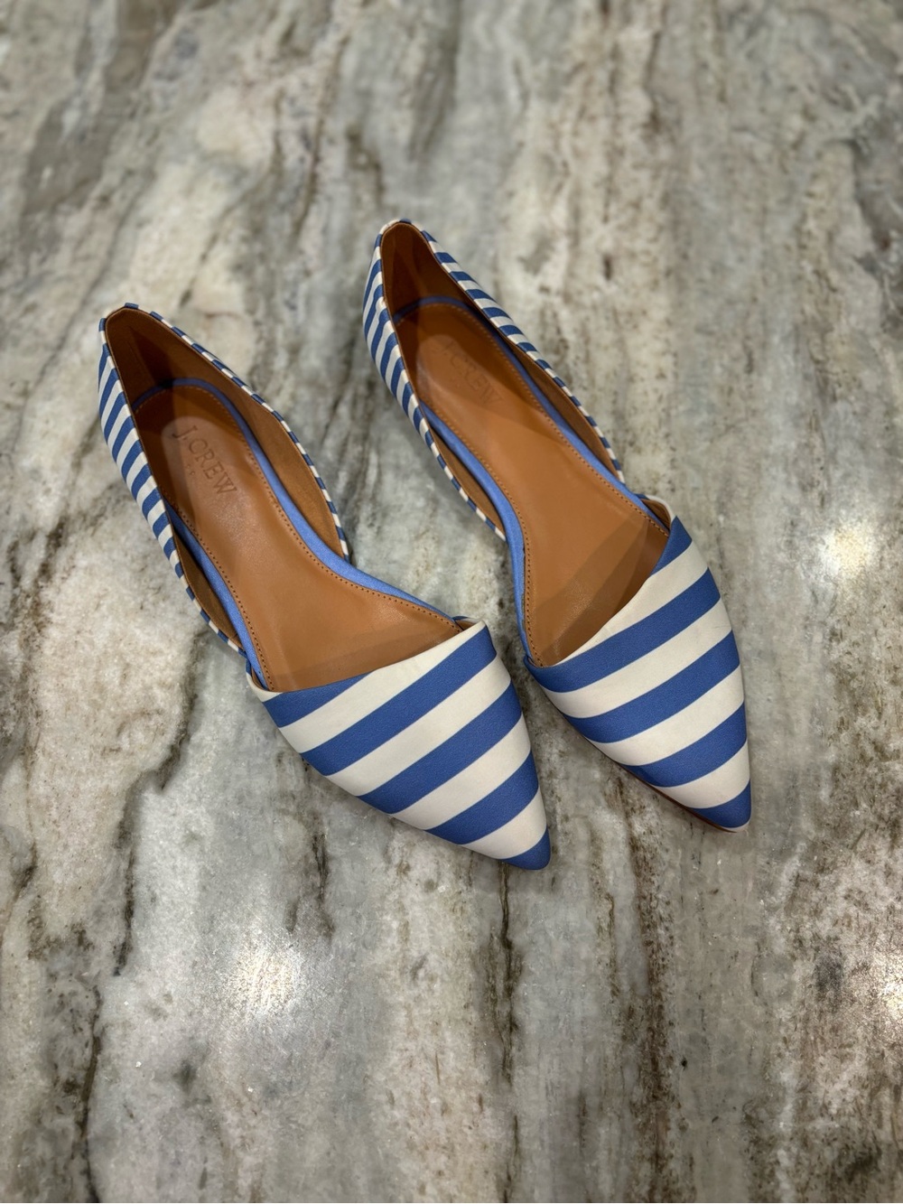 J. Crew Blue and White Striped Pointed D'Orsay Flats size 9